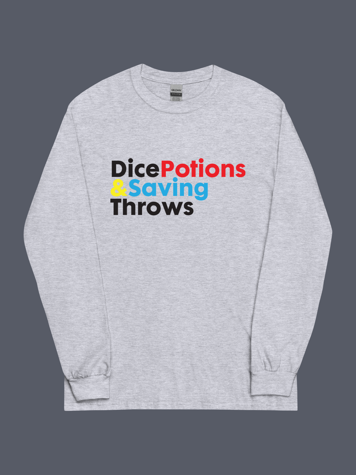 Dice Potions & Saving Throws Long Sleeve Tee Grey