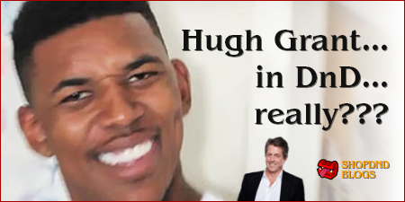 Hugh Grant dressed as a character from Dungeons & Dragons, showcasing a whimsical fantasy theme.