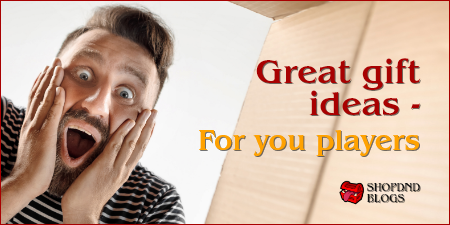 A surprised man with hands on his face beside text promoting great gift ideas for D&D players, featured on ShopDND Blogs.